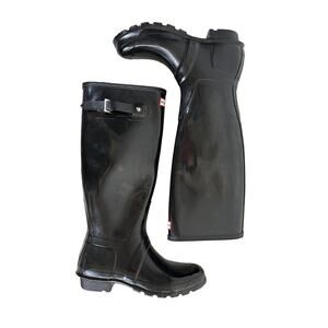 Hunter Original Tall Gloss Rain Boots Womens 9 Black Classic Preppy Equestrian
